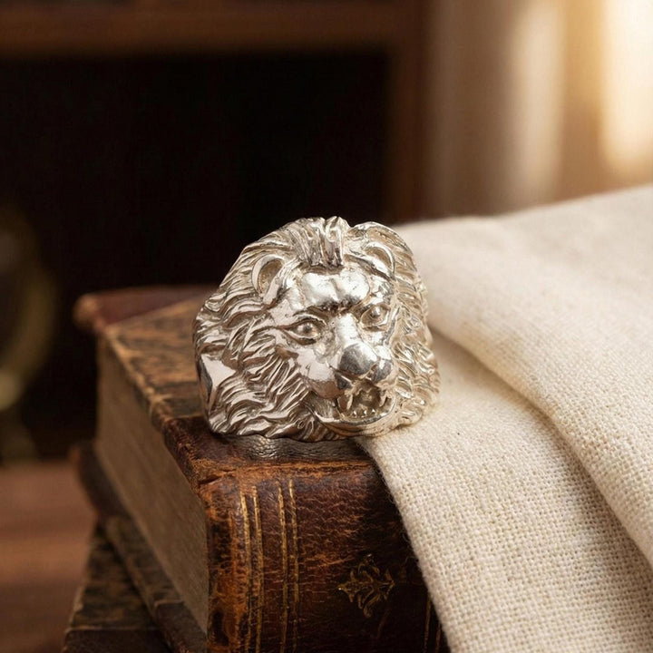 Imperial Lion Head Ring Handcrafted Power Statement in Sterling Silver Suvera Jewelery 925_Silver_Ring Art_Deco_Ring Birthday_Gift Everyday_Ring Fine_Jewelry Gift_for_Boyfriend Lion_Head_Ring Mens_Promise_Ring Mens_Ring Pave_Ring Push_Present