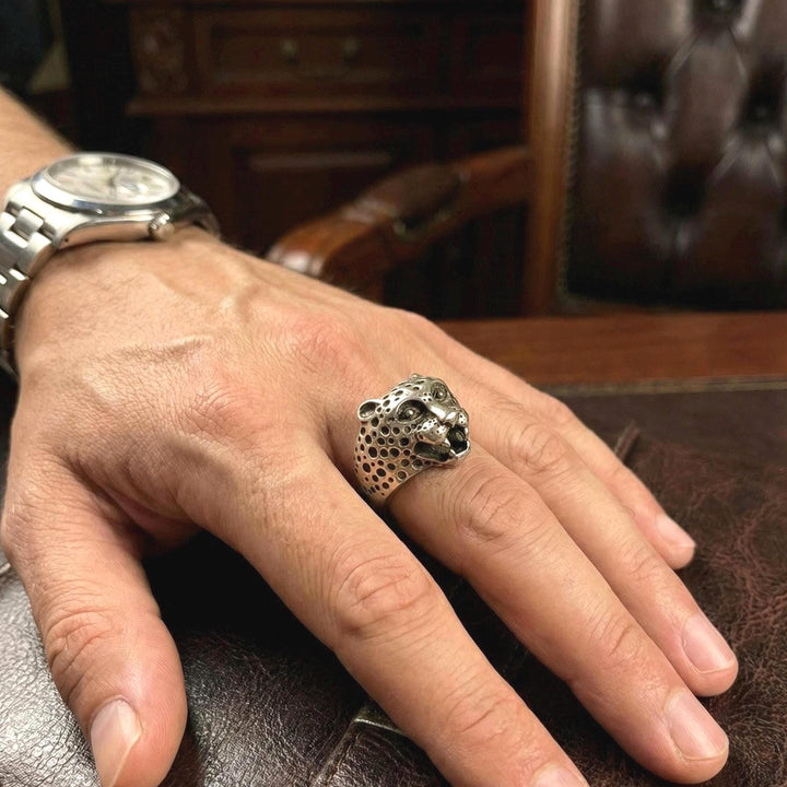 The Predator Ring Handcrafted Panther Face in Silver Suvera Jewelery 925_Silver_Ring Art_Deco_Ring Birthday_Gift Everyday_Ring Fine_Jewelry Gift_for_Boyfriend Mens_Promise_Ring Mens_Ring Panther_Head_Ring Pave_Ring Push_Present Radiant_Cut_Ring