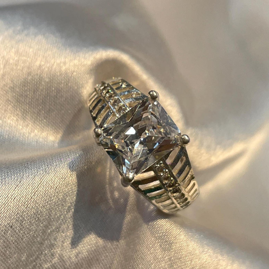 Luxury Statement Ring in Sterling Silver for Him Suvera Jewelery 925_Silver_Ring Dainty_Silver_Ring Diamond_Charm_Ring Diamond_Ring Engagement_Ring Gift_for_Him Men's_Ring Personalized_Gift Princes_Cut_Ring Promise_Ring Silver_Ring